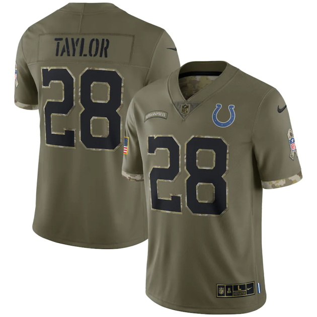 mens nike jonathan taylor olive indianapolis colts 2022 salute to service limited jersey